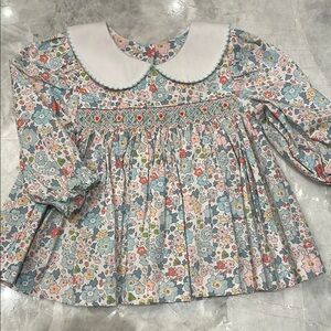 Floral Smocked Baby Dress with Peter Pan Collar